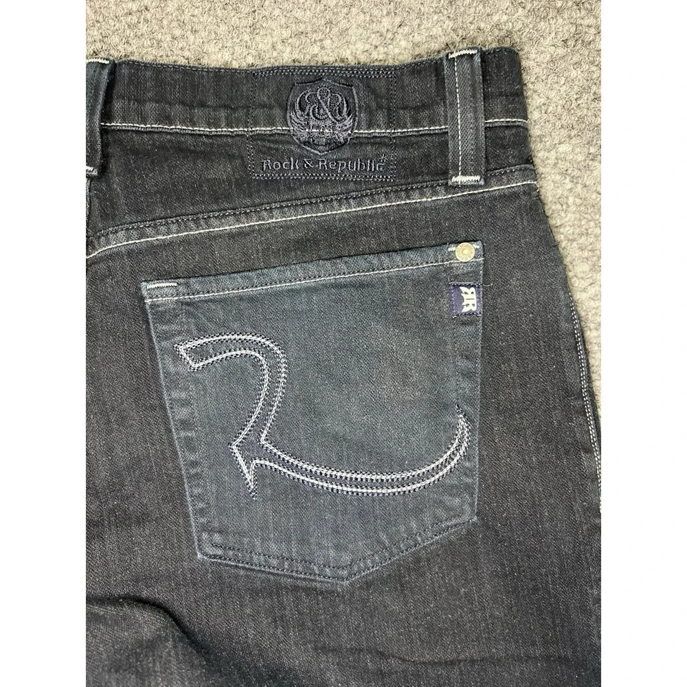 Rock & Republic Men's Dark Blue Dark Wash Straight Denim Jeans Regular Fit 36x26